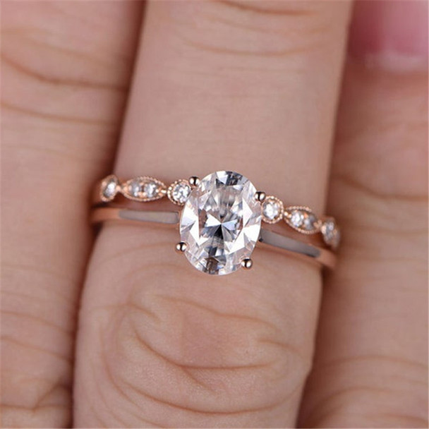 Oval Sterling Silver Ring SET Cubic Zirconia Wedding Engagement stack ring Promise ring