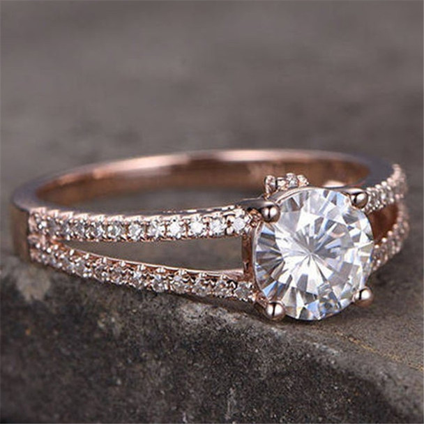 7mm Round Silver Rose Gold Plated Engagement Ring Cubic Zirconia Wedding  