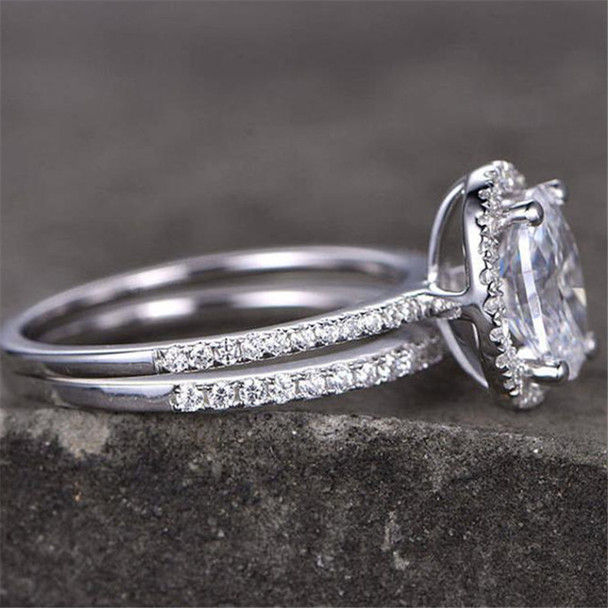 6*8mm Oval Cut Engagement CZ Ring  Half Eternity Wedding Sterling Silver Ring