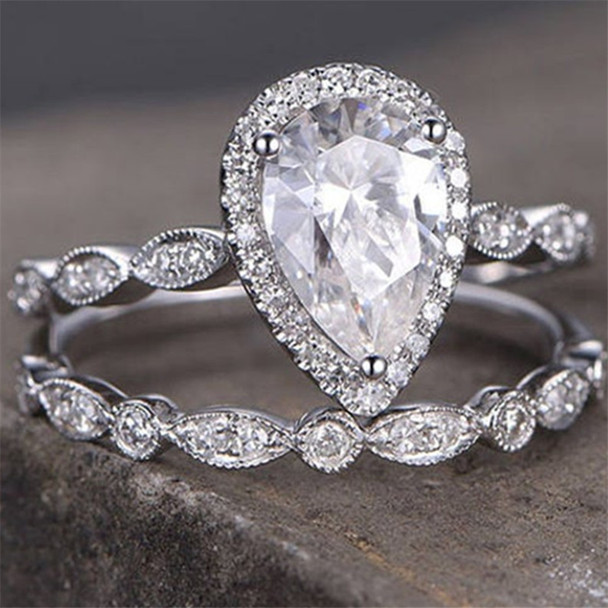 Pear Cut Silver Ring Cubic Zirconia Wedding Band Engagement Stack Matching Ring