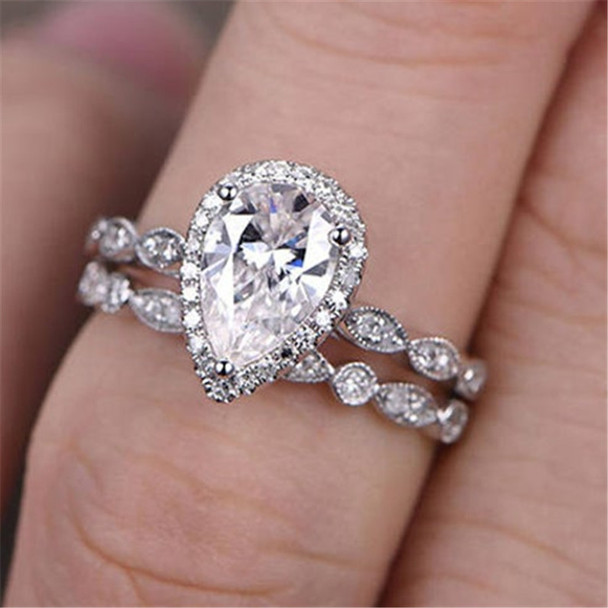 Pear Cut Silver Ring Cubic Zirconia Wedding Band Engagement Stack Matching Ring