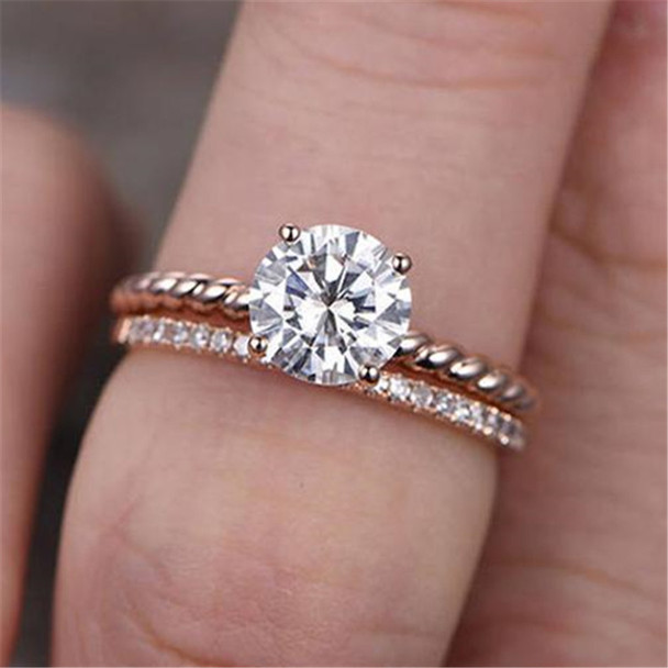 Sterling Silver Ring SET Round Cut Cubic Zirconia WeddingBand Engagement Stack Ring