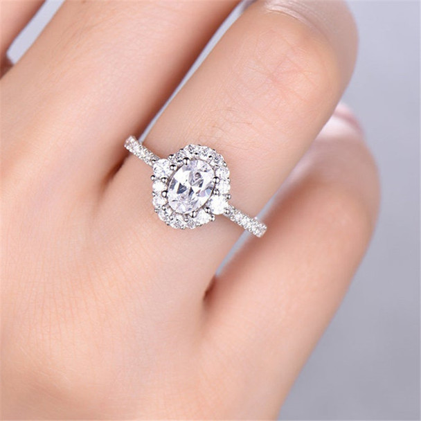 Engagement Ring 6*8mm  CZ Bridal Ring Oval Cut Ring Cluster Ring