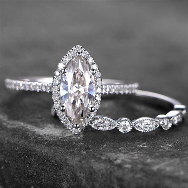 Marquise Sterling Silver Ring Cubic Zirconia Wedding Engagement Ring Stack Matching Ring