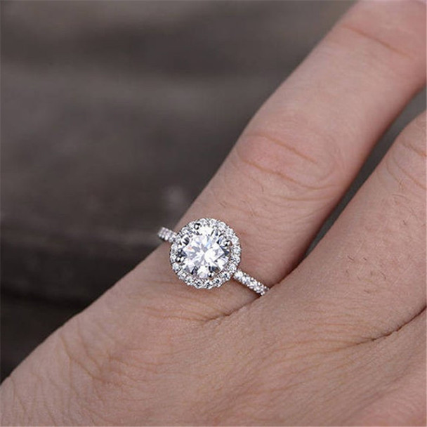 Sterling Silver Ring Round Brilliant Cutting Zircon Engagement Ring CZ Wedding Ring