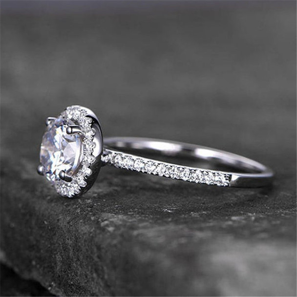 Sterling Silver Ring Round Brilliant Cutting Zircon Engagement Ring CZ Wedding Ring