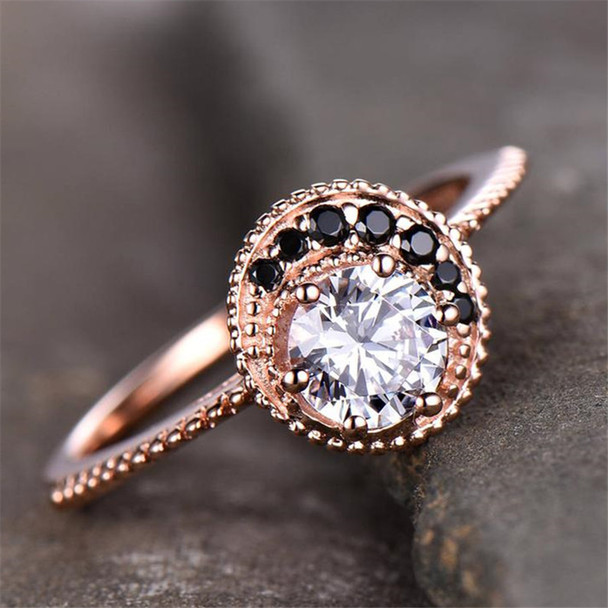 Engagement Ring Black Brilliant Cut CZ Diamond Wedding Ring Rose Gold Plated  Silver 