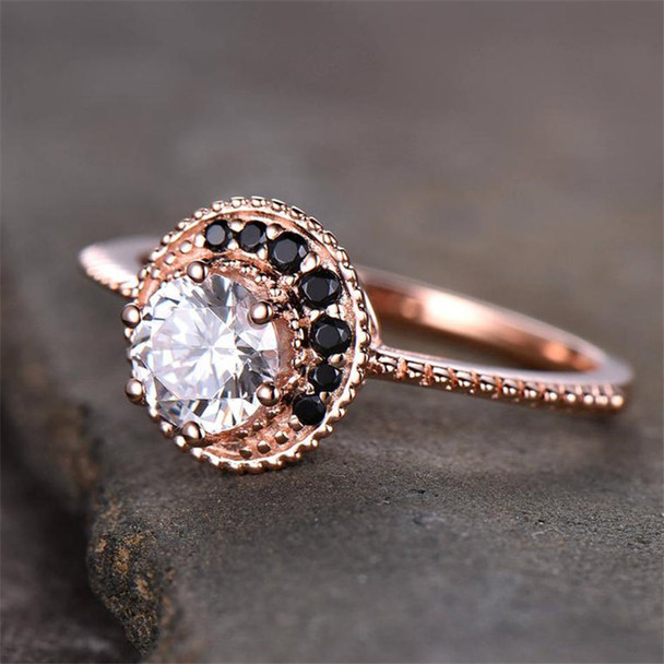 Engagement Ring Black Brilliant Cut CZ Diamond Wedding Ring Rose Gold Plated  Silver 