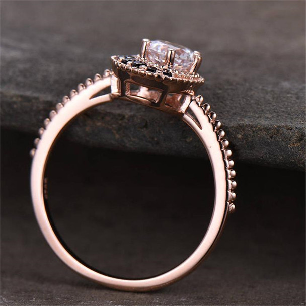 Engagement Ring Black Brilliant Cut CZ Diamond Wedding Ring Rose Gold Plated  Silver 