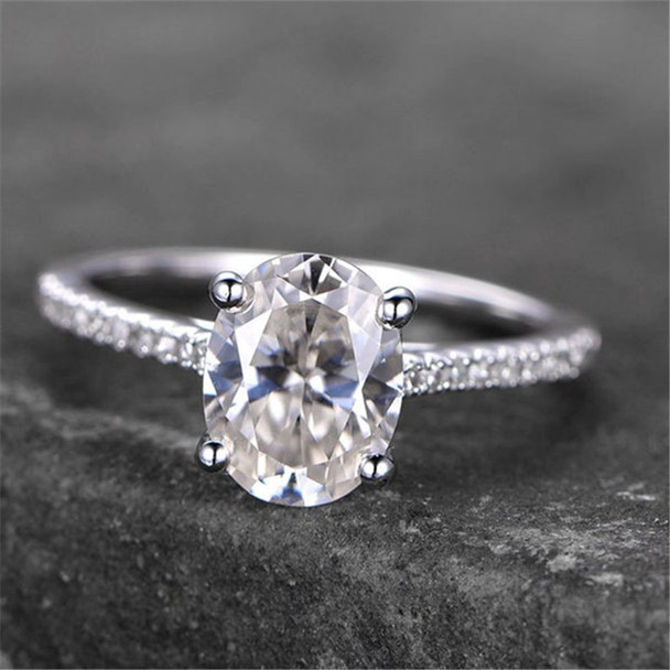 Sterling Silver Ring Oval Shaped Cubic Zirconia Engagement Wedding Ring Promise Ring