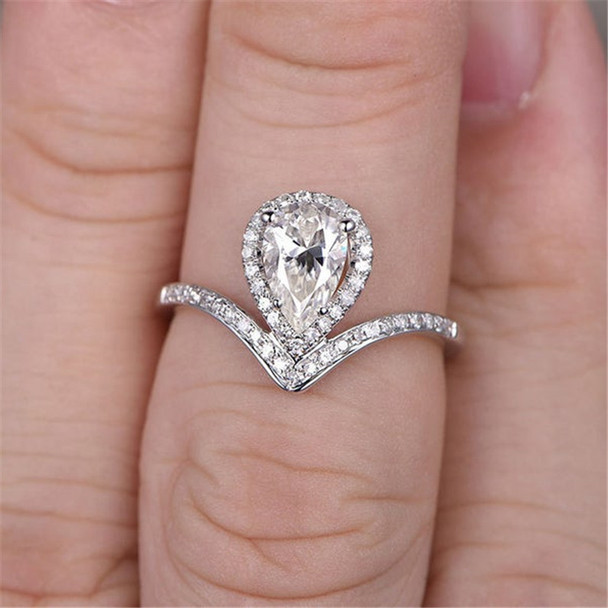 Pear Shaped Cubic Zirconia Engagement Ring Wedding Rng Curved Promise Ring