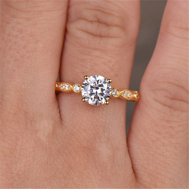 Sterling silver Ring Round Cut CZ Engagement Yellow Gold Plated Wedding Ring