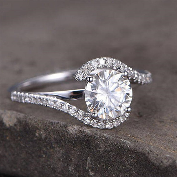 CZ Engagement Ring 6.5mm Round Cut Wedding Ring Promise Ring