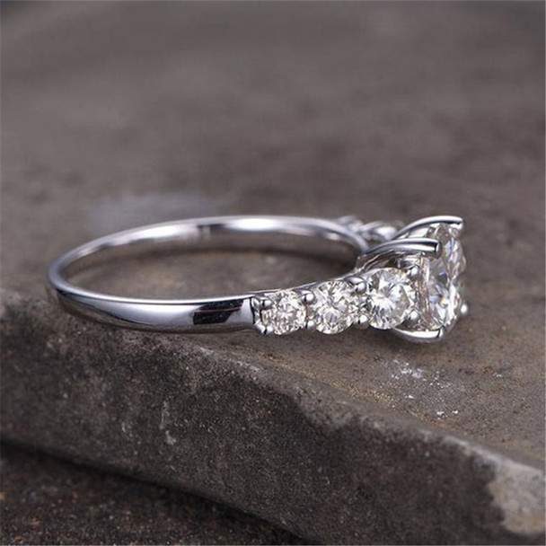 Sterling Silver Ring Round Cut Cubic Zirconia Engagement Ring Wedding Ring