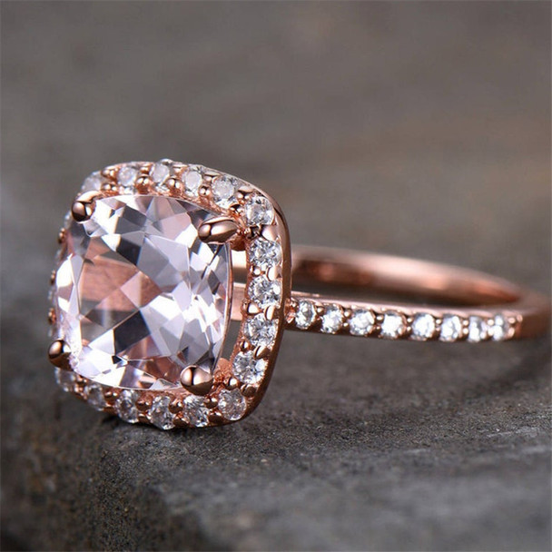 8mm Cushion Cut Morganite Engagement Ring CZ Ring Bridal Ring Promise Ring