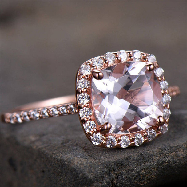 8mm Cushion Cut Morganite Engagement Ring CZ Ring Bridal Ring Promise Ring