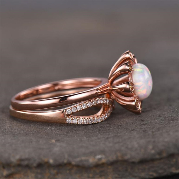 Opal Ring Engagement Ring Set Rose Gold Plated Wedding Ring Bridal Ring