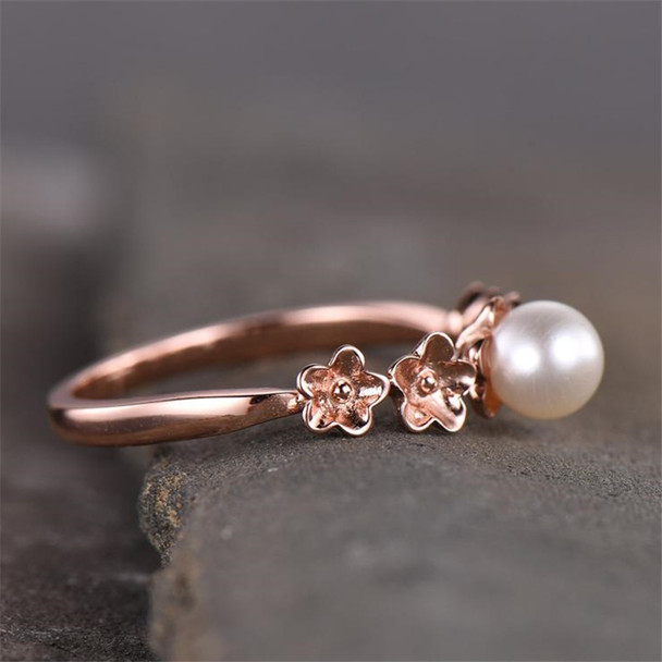 5mm Pearl Sterling Silver Ring Freshwater Pearl Ring Unique Flower Band