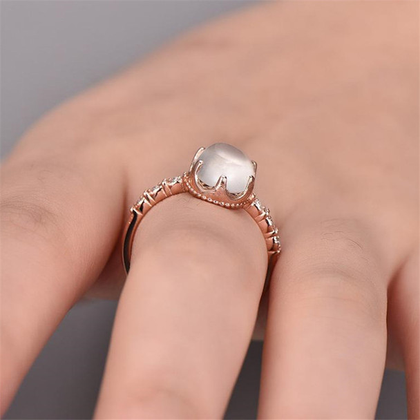  Rainbow Moonstone Ring 8*10mm Oval Engagement Ring Half Eternity Diamond Ring