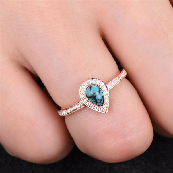 Turquoise Ring Bezel Engagement Ring 4*6mm Pear Cut Natural Turquoise Wedding Ring