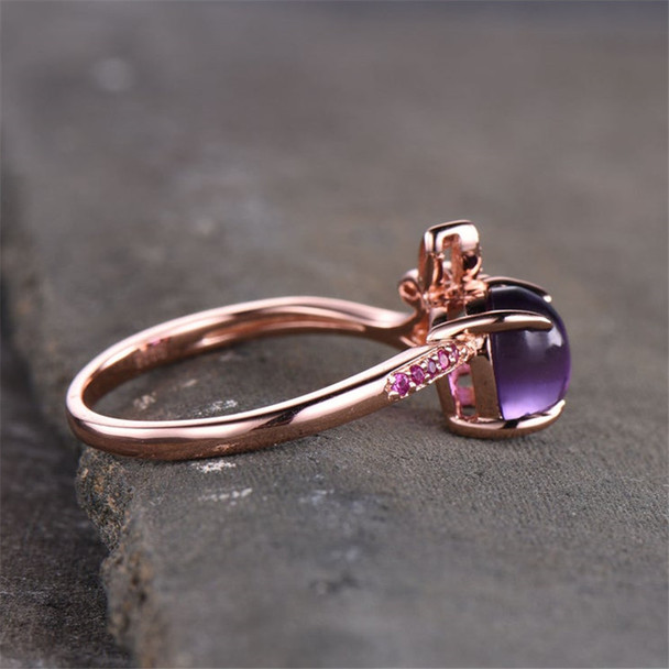 6*8mm Oval Cut Purple Amethyst Engagement Ring Rose Gold Plated Ruby Ring