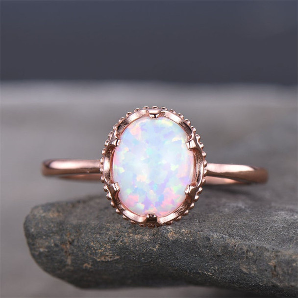 Sterling Silver White Opal Gemstone Ring  Birthstone Engagement Ring Solitaire Ring