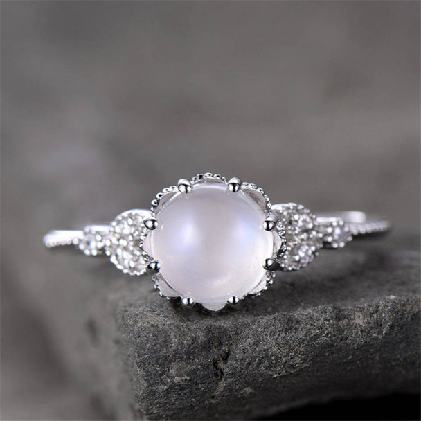 Moonstone Ring Engagement Ring Vintage Floral Ring CZ Wedding Band Bridal Ring