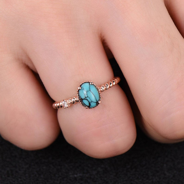  5*7mm Oval Turquoise Engagement Ring Vintage Solitaire CZ Ring Twist Wedding Band 