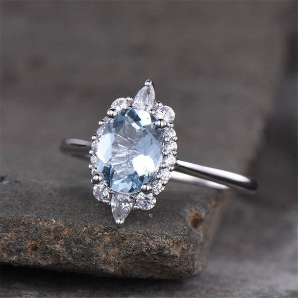 Aquamarine Ring Solitaire March Birthstone Oval Shaped Engagement Ring Wedding Ring