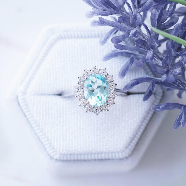 Sterling Silver Ring Oval Aquamarine Ring Blue Gemstone Vintage Ring Birthstone Ring