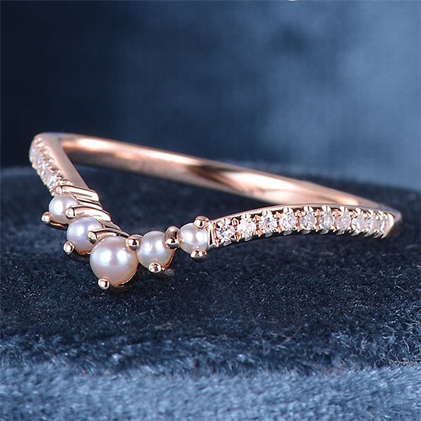 Pearl Wedding Band Rose Gold Pearl And Diamond Wedding Band Bridal Wedding Ring