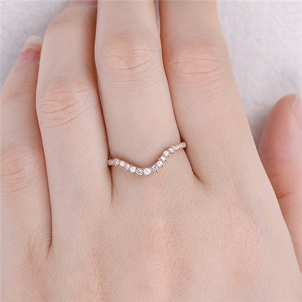 Woman Custom Made Personalized Ring Matching Stacking Bridal Pearl And Diamond Band