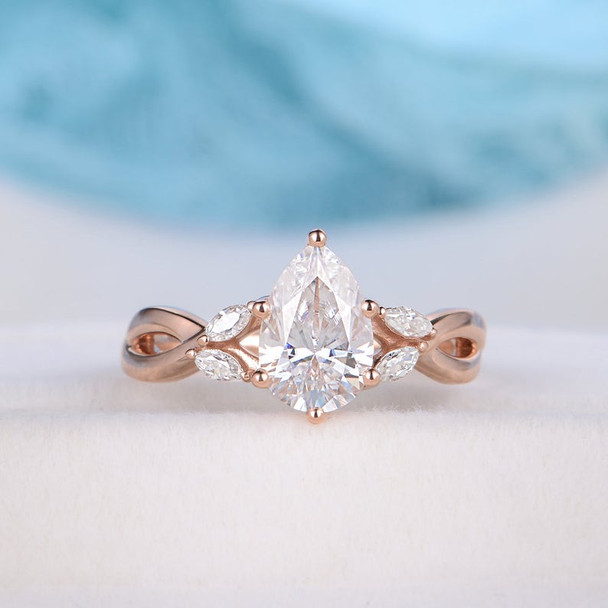 6x9mm Pear Shaped Engagement Ring Moissanite Rose Gold Bridal Wedding Ring