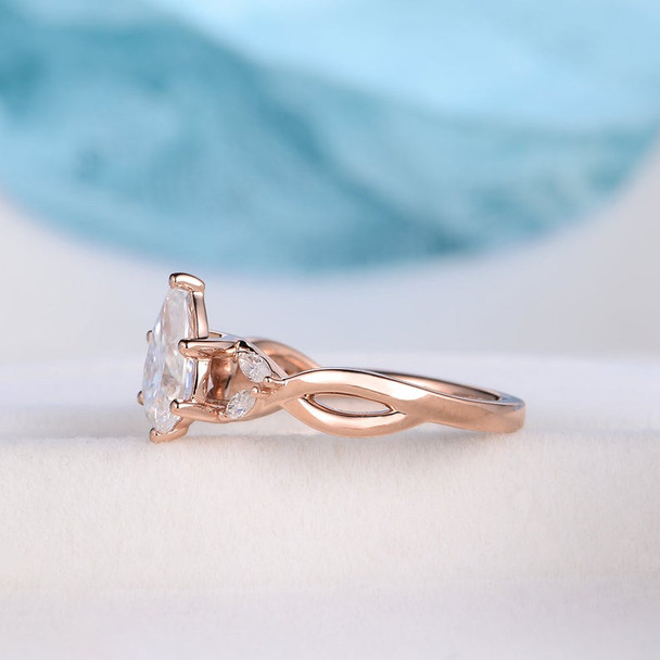 6x9mm Pear Shaped Engagement Ring Moissanite Rose Gold Bridal Wedding Ring