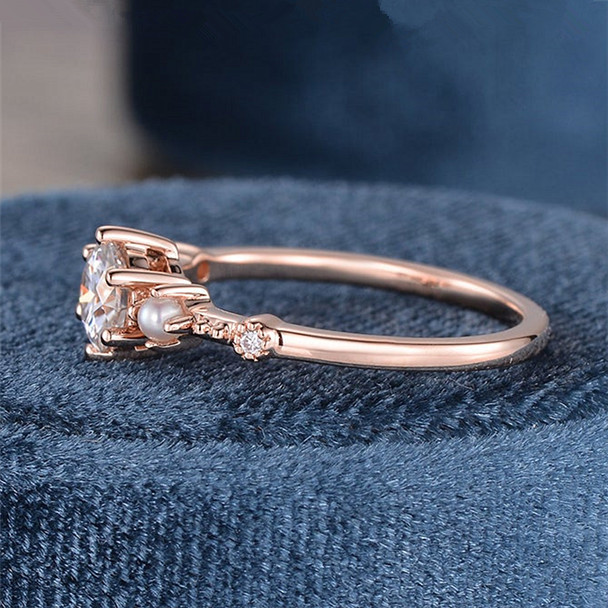 5mm Rose Gold Dainty Moissanite Ring Pearl Engagement Wedding Ring