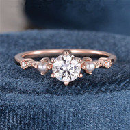 5mm Rose Gold Dainty Moissanite Ring Pearl Engagement Wedding Ring