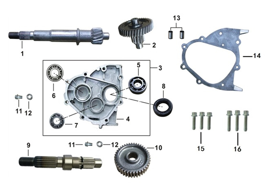 03 TRANSMISSION CASE COVER ASSY. 052QMI0-0203100A0 EOS 150