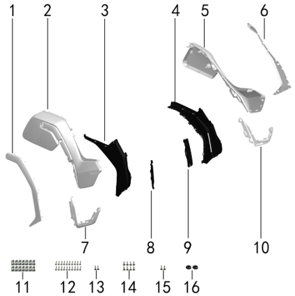 01 Left side middle fairing trim-SLIVER JN.65003-J74-000074 (For Grey/Black/Green Scooters)
