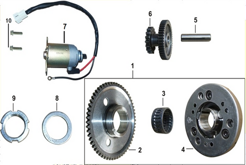 01 STARTING CLUTCH ASSY. 052QMI0-090500000 MOD 150