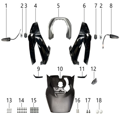 04 Right front fascia - MATTE BLACK JN-101 3.04.4109.14109041070091 NTS 200i