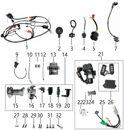 26 Set of locking main unit (with remote key) 1.90.01.4109.005