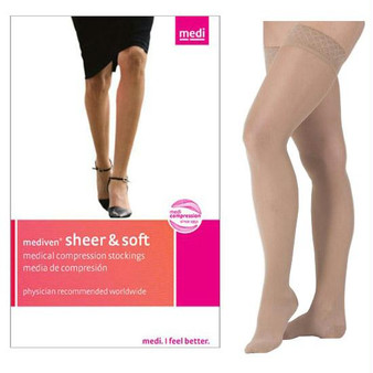 Sheer & Soft Thigh High With Silicone Top Band, 15-20, Closed, Natural, Size 2