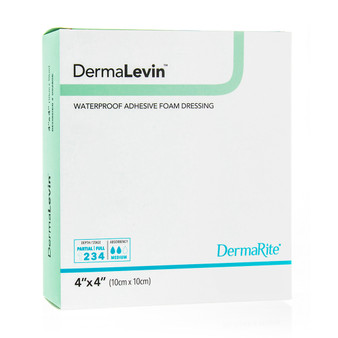 Dermalevin Waterproof Adhesive Foam Border Dressing, 4" X 4"