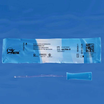 Pre-lubricated 8 Fr Catheter, Sterile, Female, 6", Straight Tip