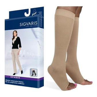 841c Style Soft Opaque Calf, 15-20mmhg, Open Toe, Medium, Long, Nude