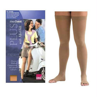 Mediven Plus Thigh-high With Silicone Band, 40-50, Petite, Open, Beige, Size 2