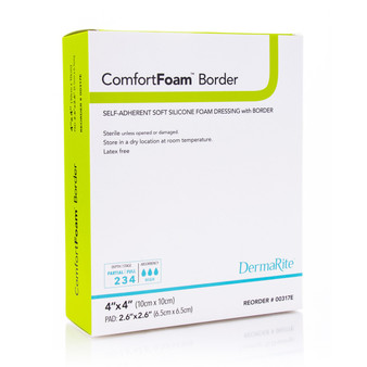 Comfortfoam Border Foam Wound Dressing With Soft Silicone Adhesive, 4" X 4"
