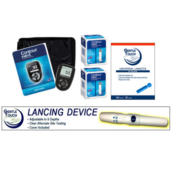 Ascensia Bayer Contour Next Meter [+] Next 100 Test Strips, Lancing Device & Lancets For Glucose Care
