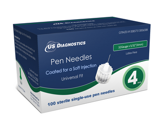 USD Pen Needles 32 Gauge x 5/32G (4mm) 100 Ct For Glucose Care