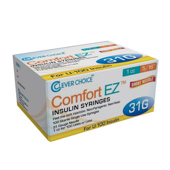Clever Choice Comfort EZ Insulin Syringes 31G U-100 1 cc 5/16 - 100/bx